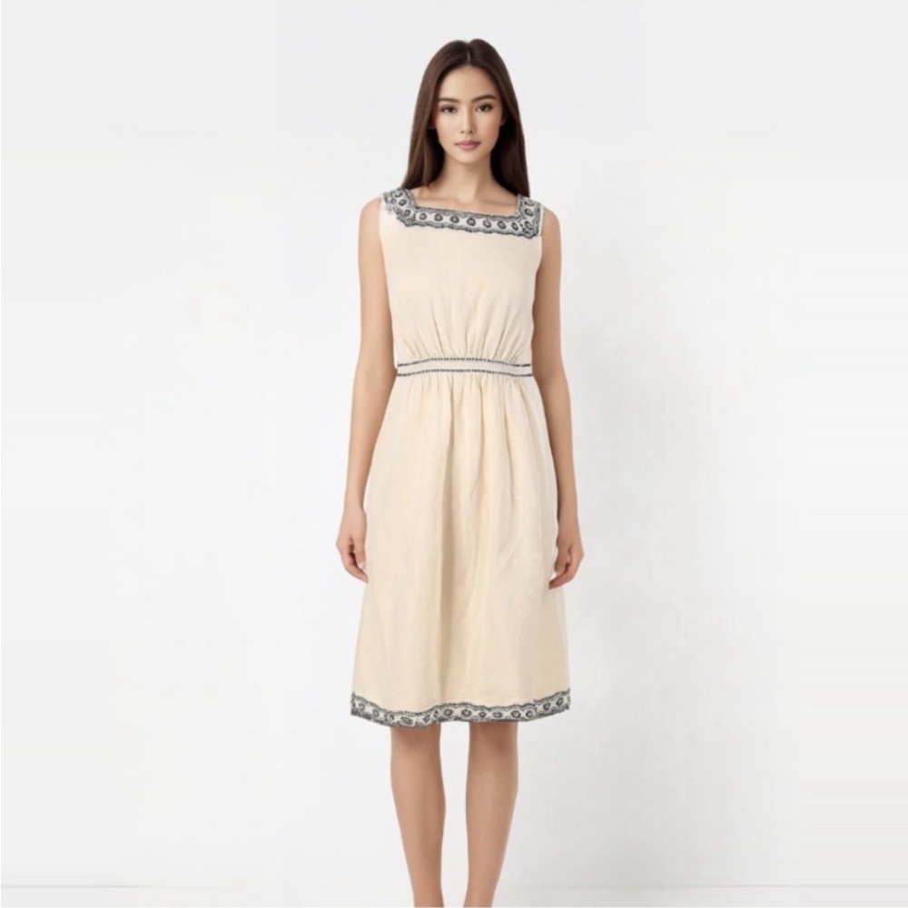 Susana Monaco Cream Sleeveless Dress with Black Embroidered Trim nwt 8 silk